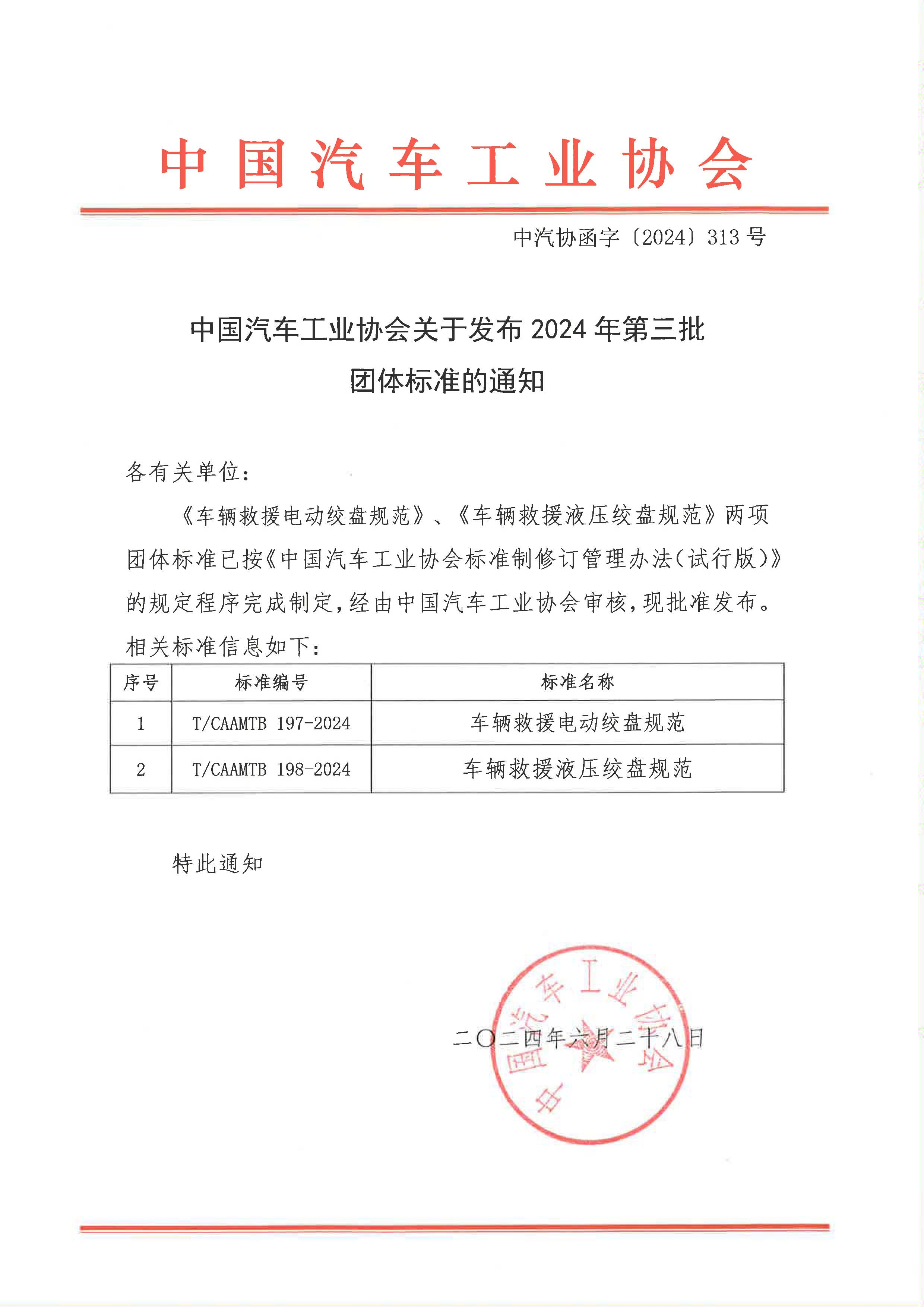 中国汽车工业协会关于发布2024年第三批团体标准的通知